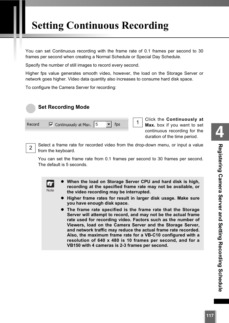 Setting continuous recording | Canon VK-64 User Manual | Page 117 / 282