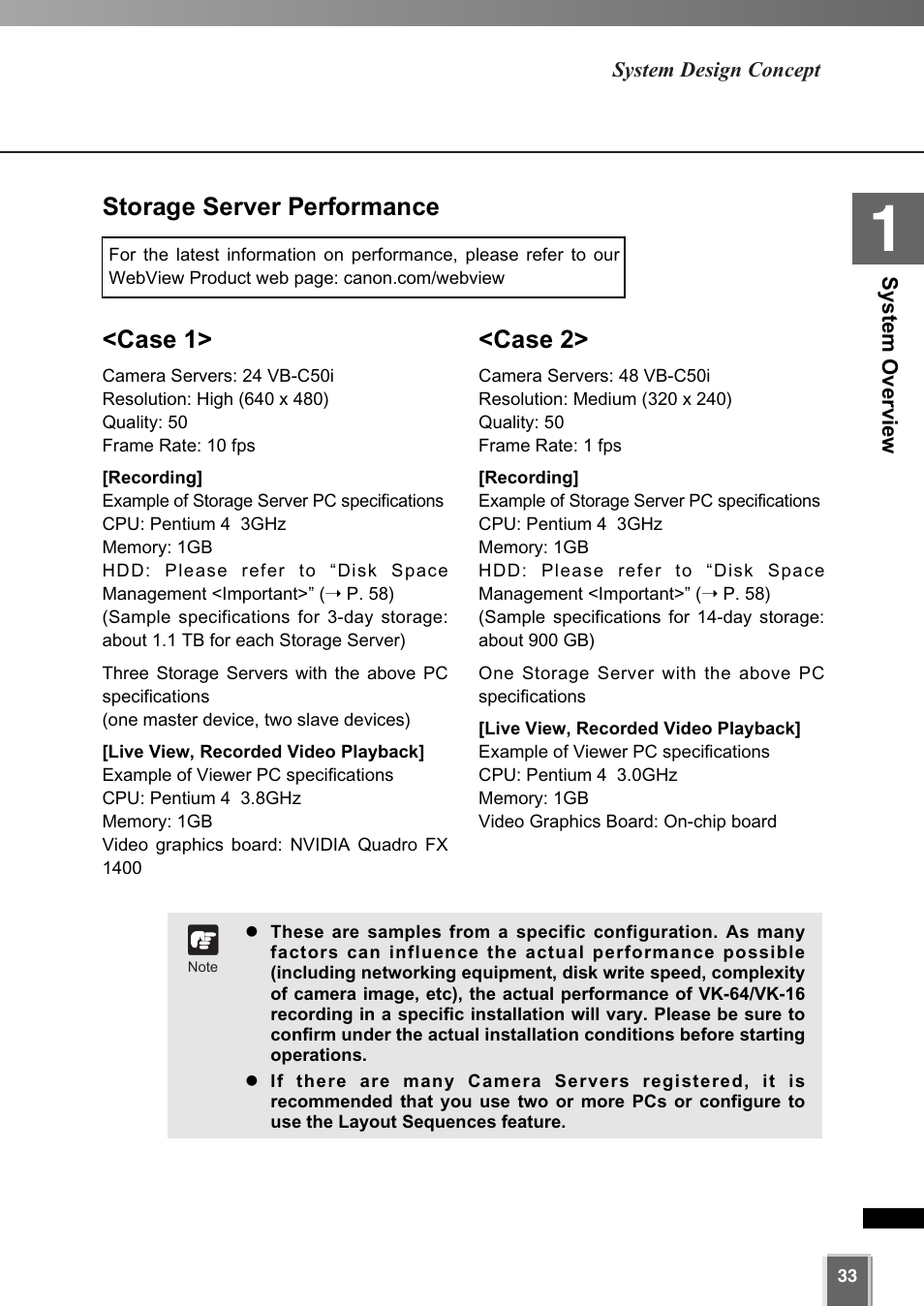 Storage server performance <case 1, Case 2 | Canon VK-64 User Manual | Page 33 / 282
