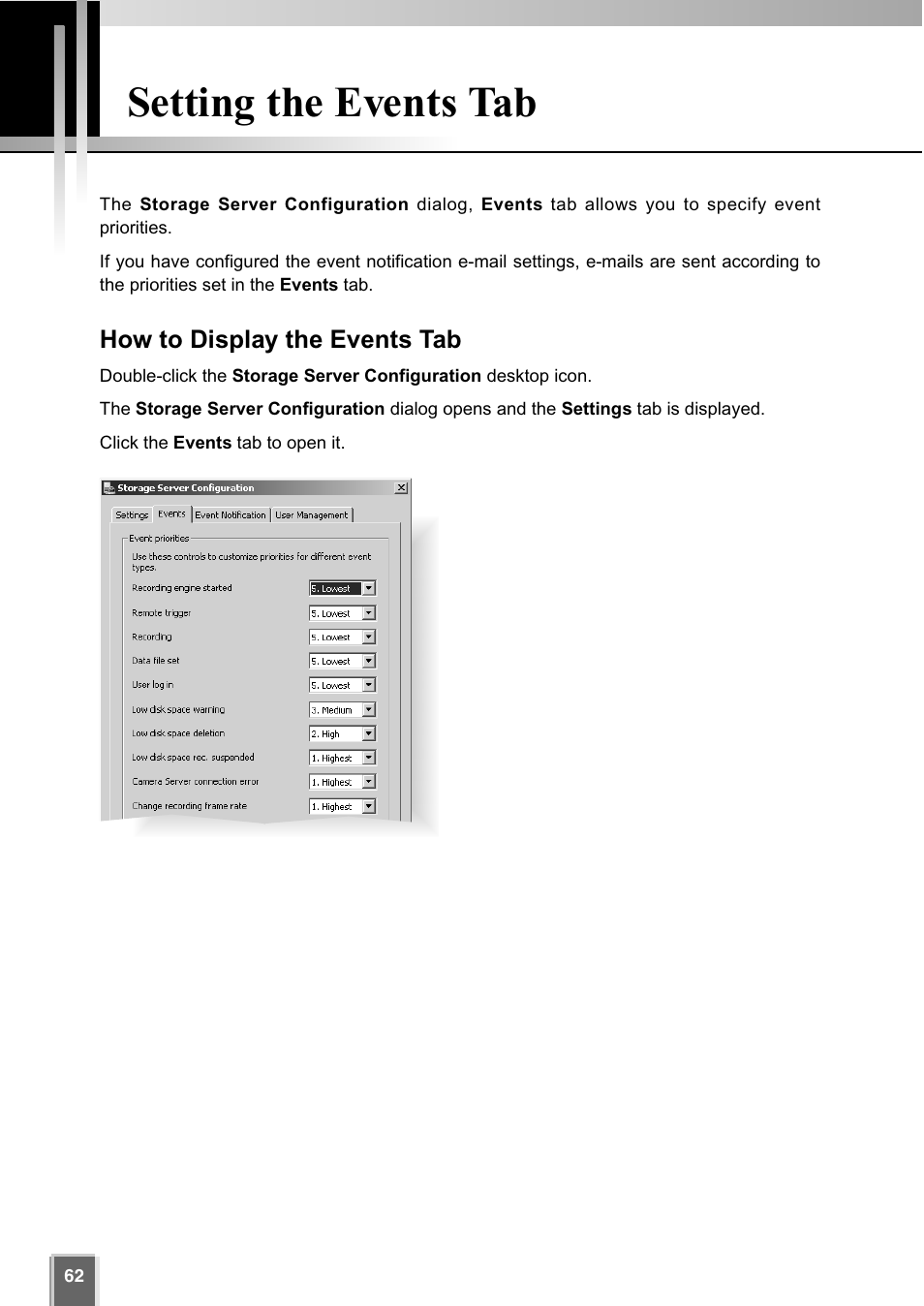 Setting the events tab | Canon VK-64 User Manual | Page 62 / 282