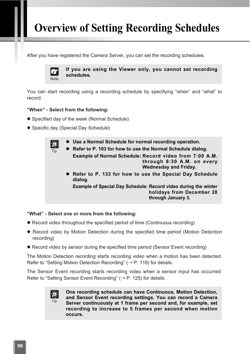 Overview of setting recording schedules | Canon VK-64 User Manual | Page 98 / 282