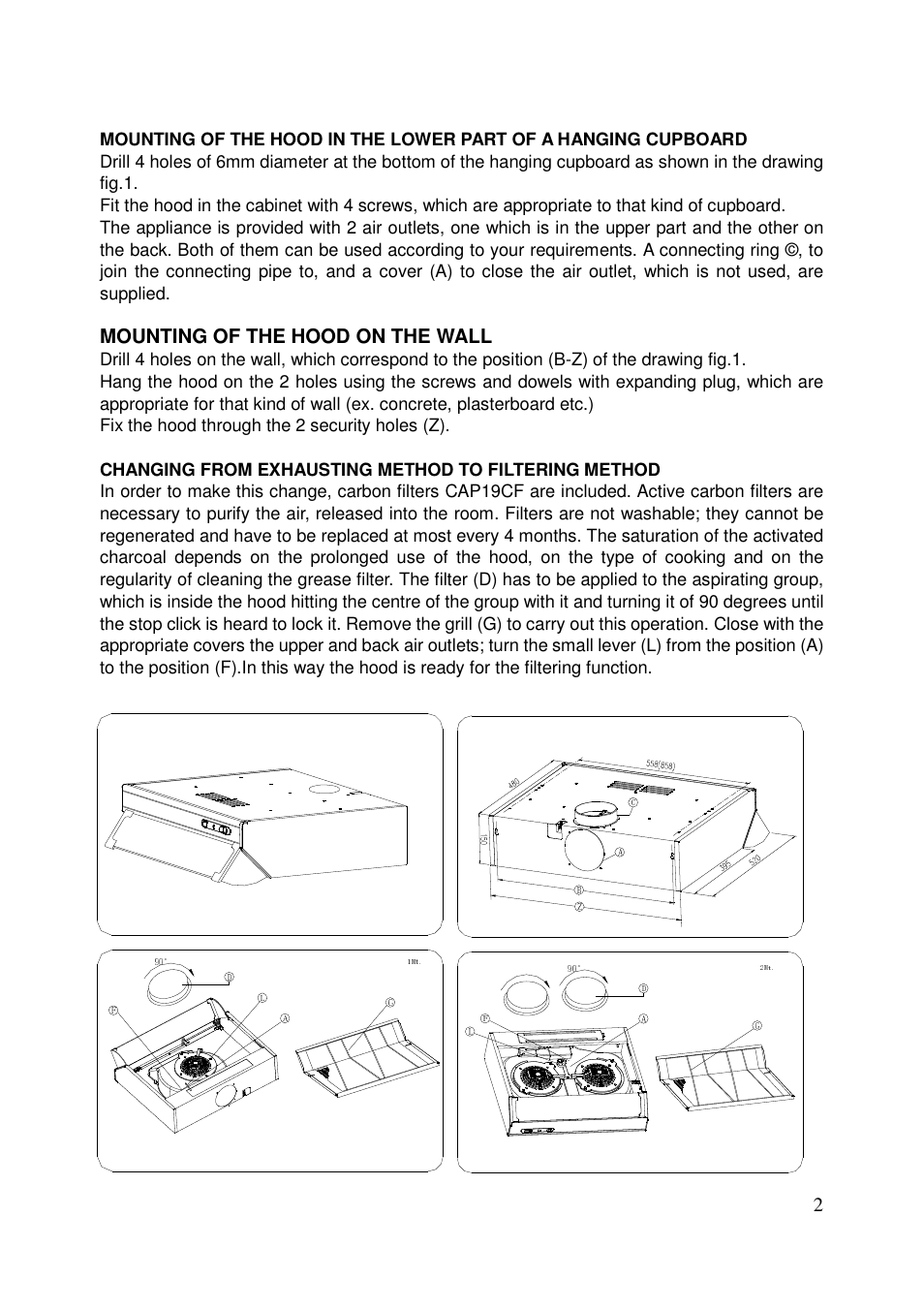 Mounting of the hood on the wall | Caple FSCHW5 User Manual | Page 3 / 5