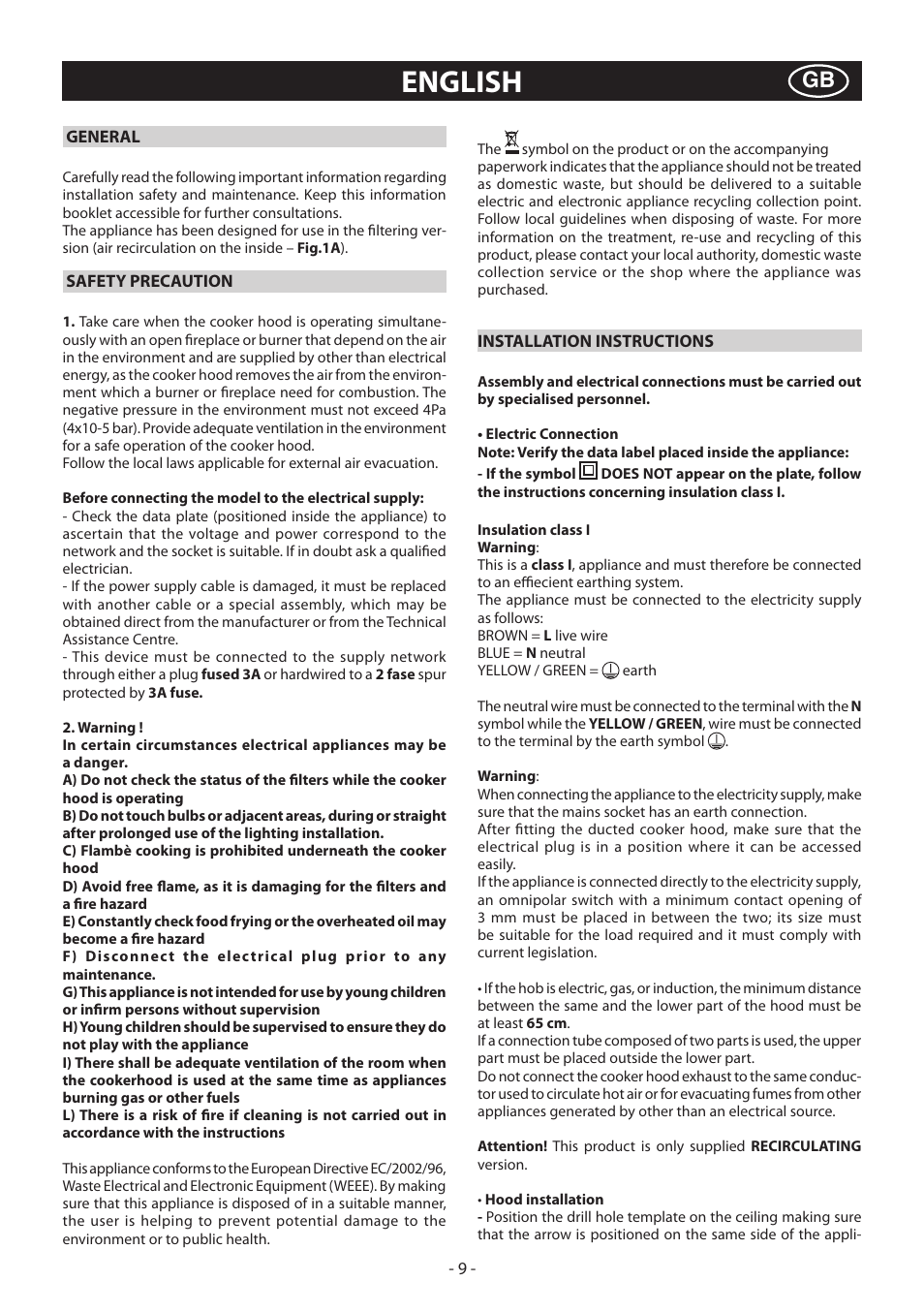 English | Caple MI360 User Manual | Page 9 / 16