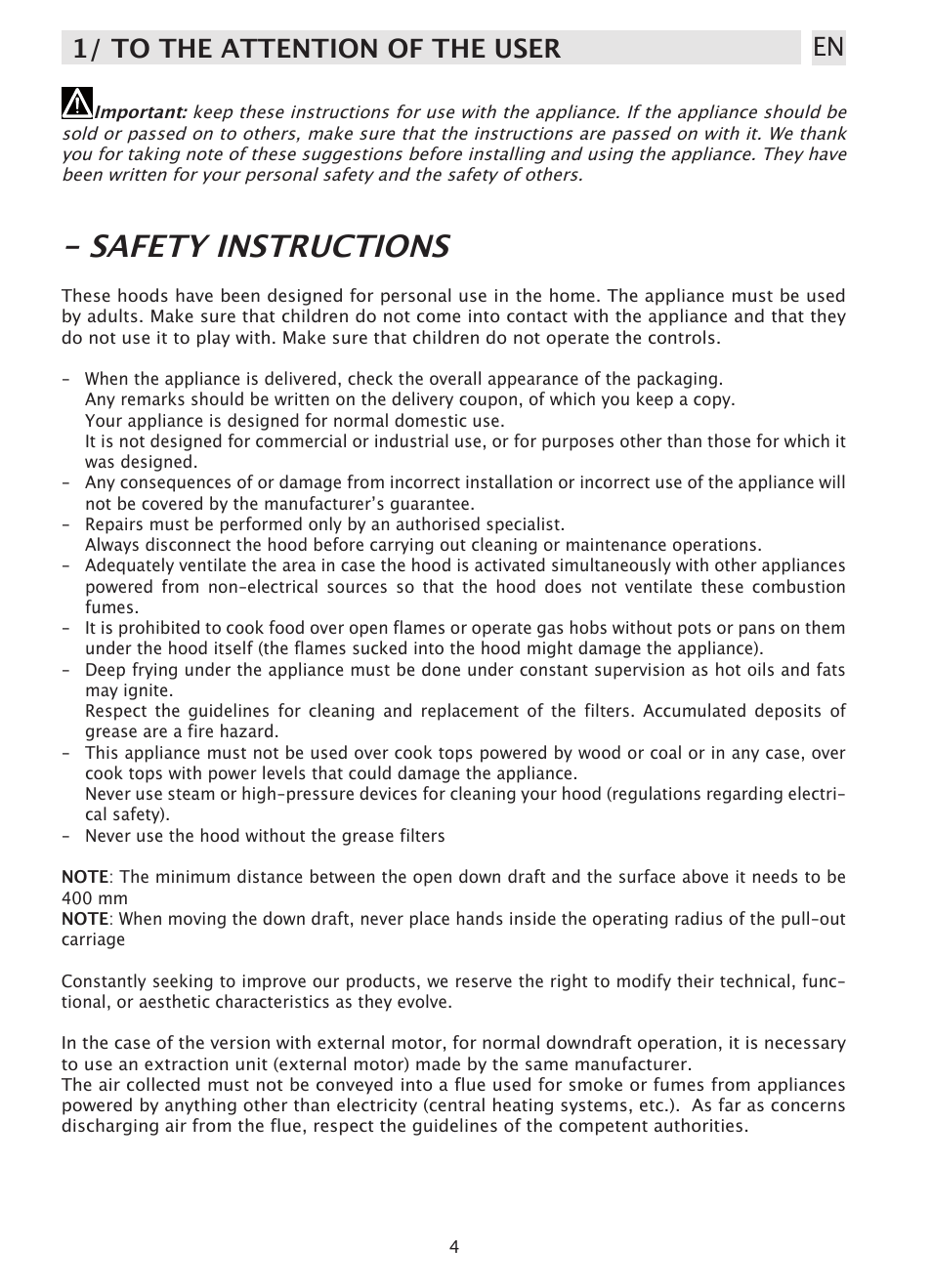 Safety instructions, 1/ to the attention of the user en | Caple DD520BK User Manual | Page 4 / 20