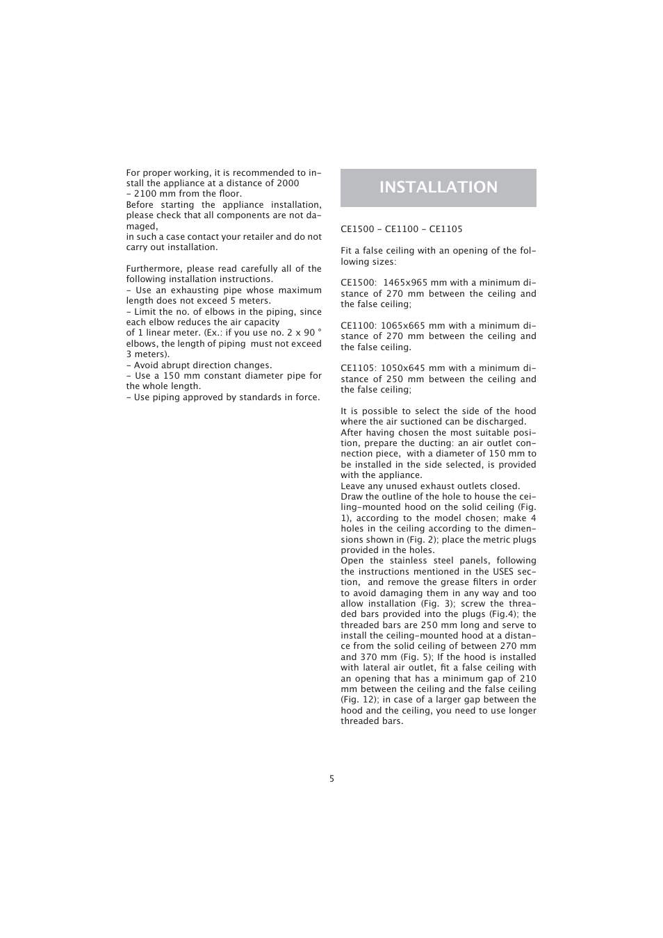 Installation | Caple CE1105 User Manual | Page 5 / 12