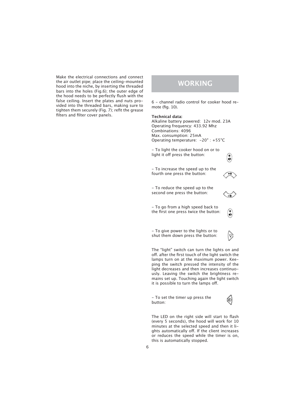 Working | Caple CE1105 User Manual | Page 6 / 12