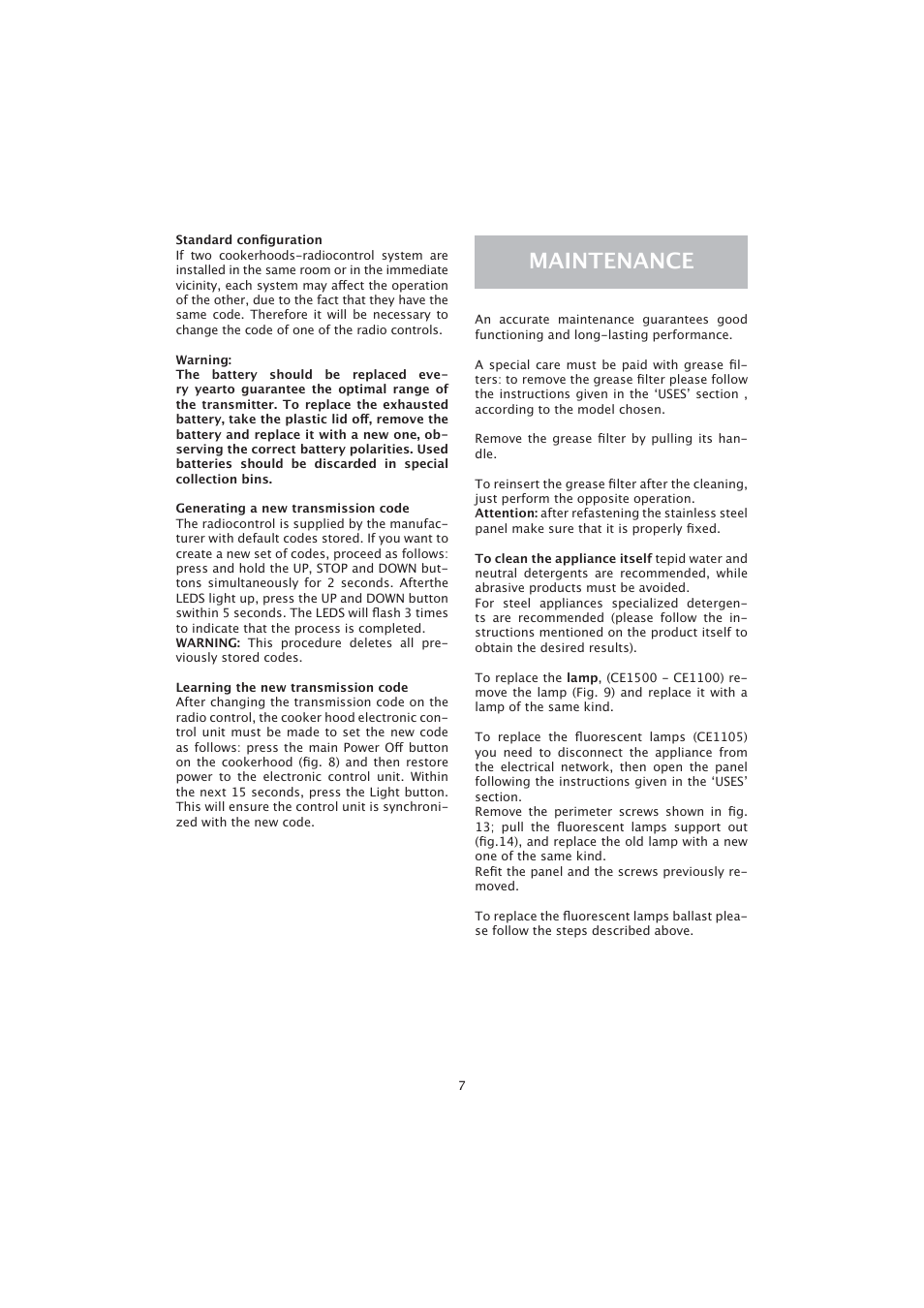 Maintenance | Caple CE1105 User Manual | Page 7 / 12