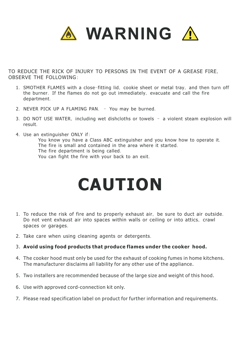 Warning, Caution | Caple ZC620 User Manual | Page 3 / 13