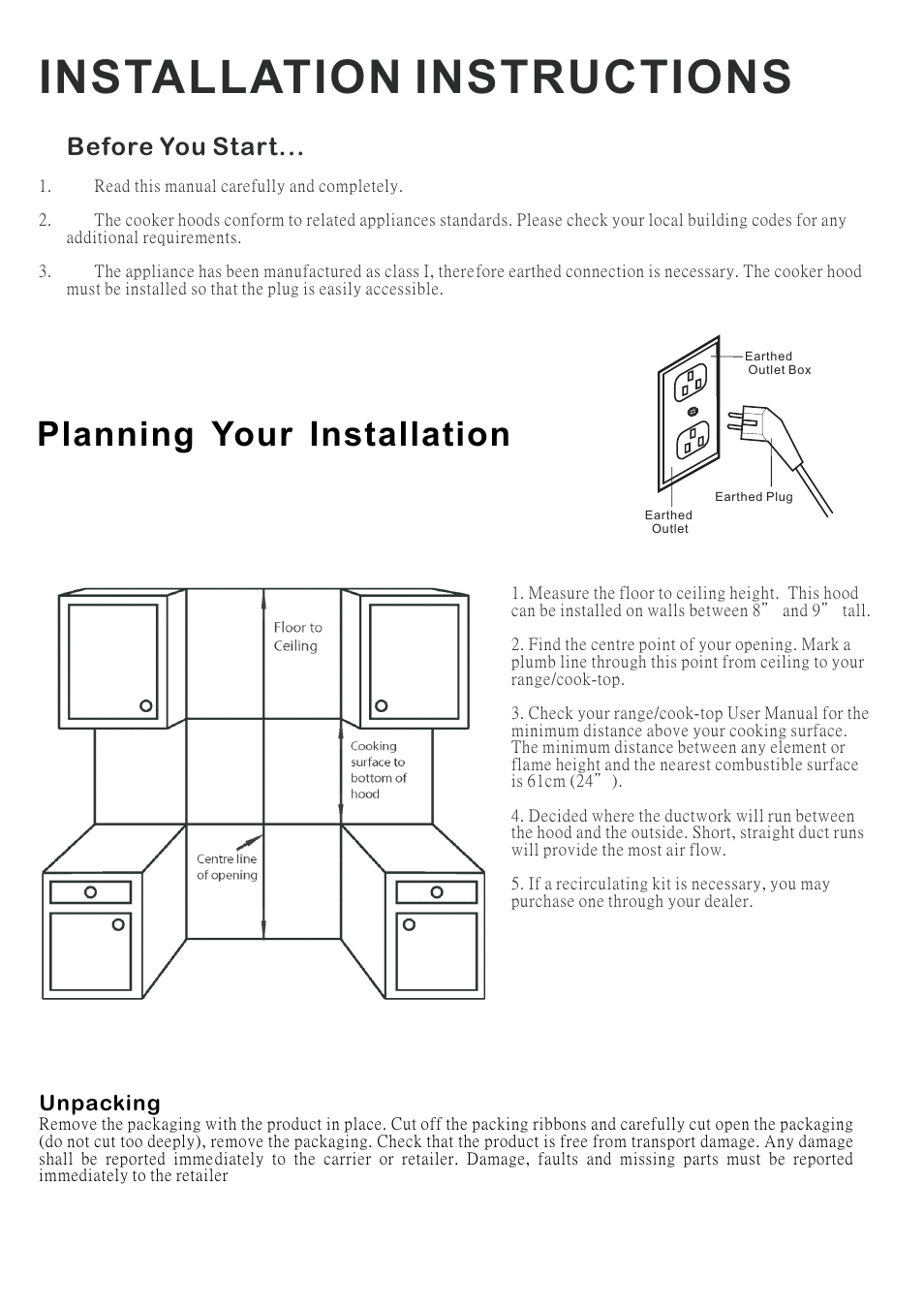 Installation instructions, Planning your installation, Before you start | Caple ZC620 User Manual | Page 4 / 13