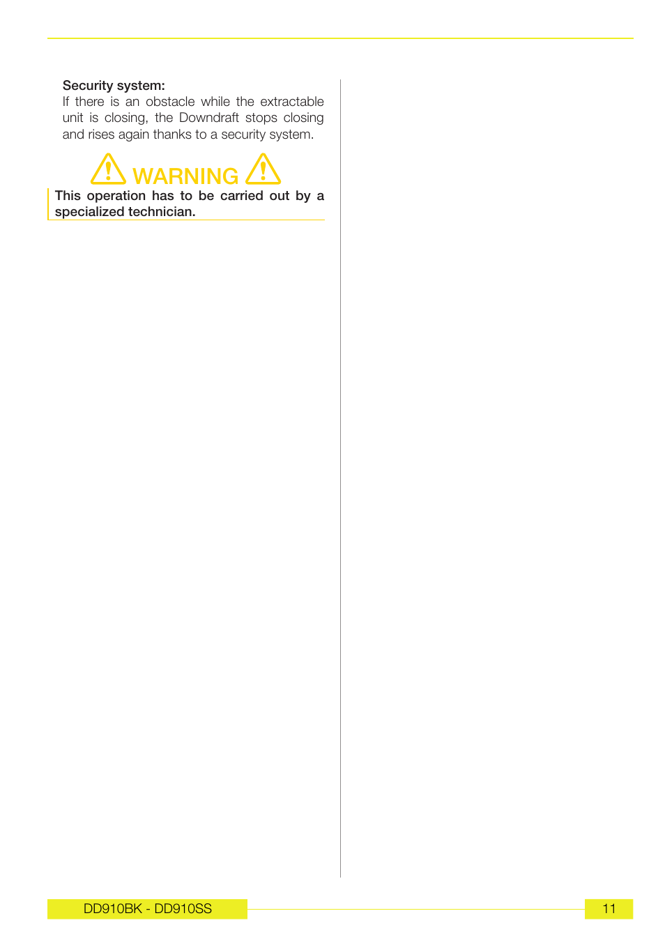 Warning | Caple DD910BK User Manual | Page 12 / 38