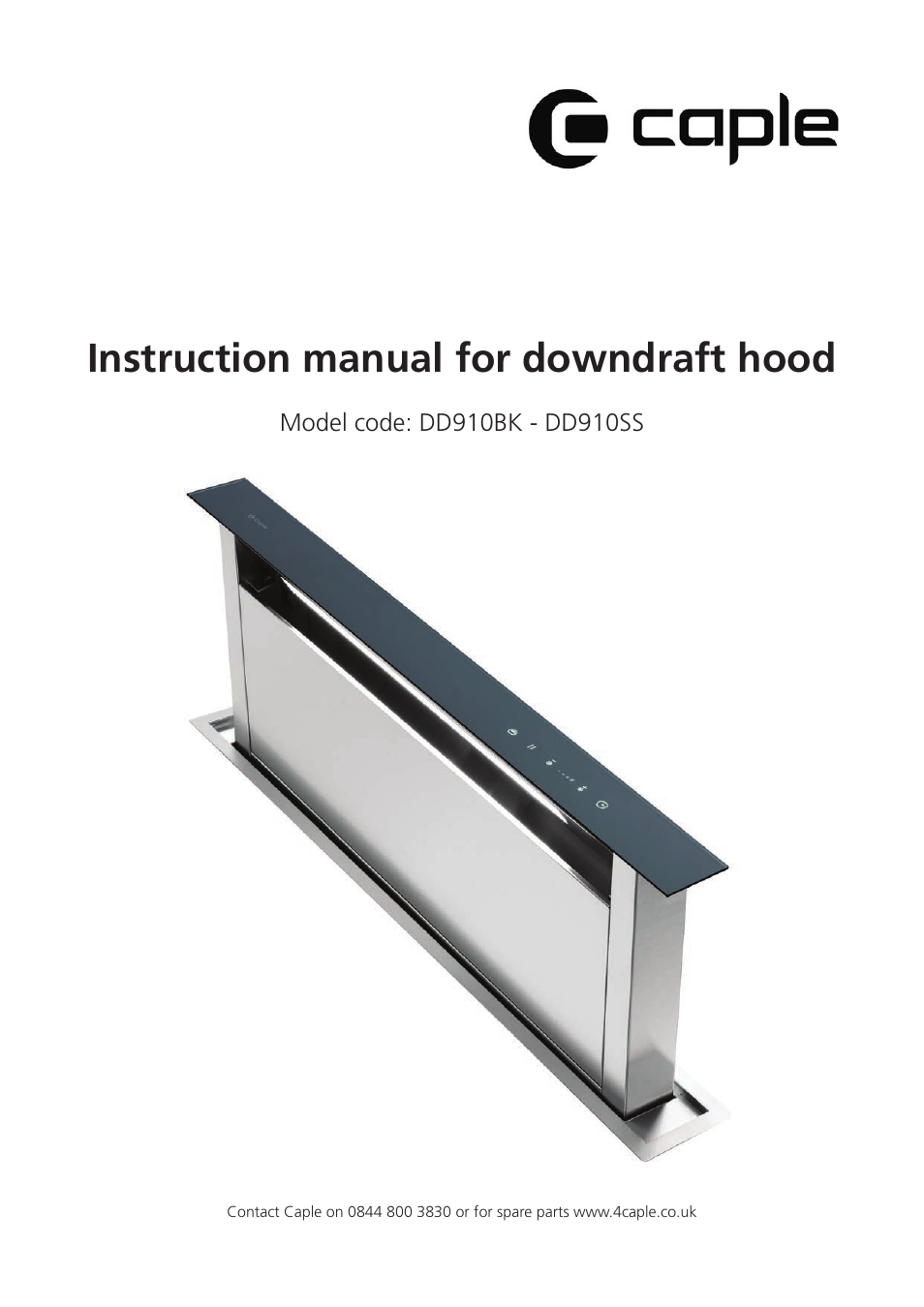 Instruction manual for downdraft hood | Caple DD910BK User Manual | Page 2 / 38