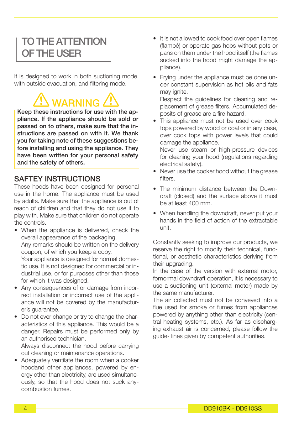 Warning, Saftey instructions | Caple DD910BK User Manual | Page 23 / 38