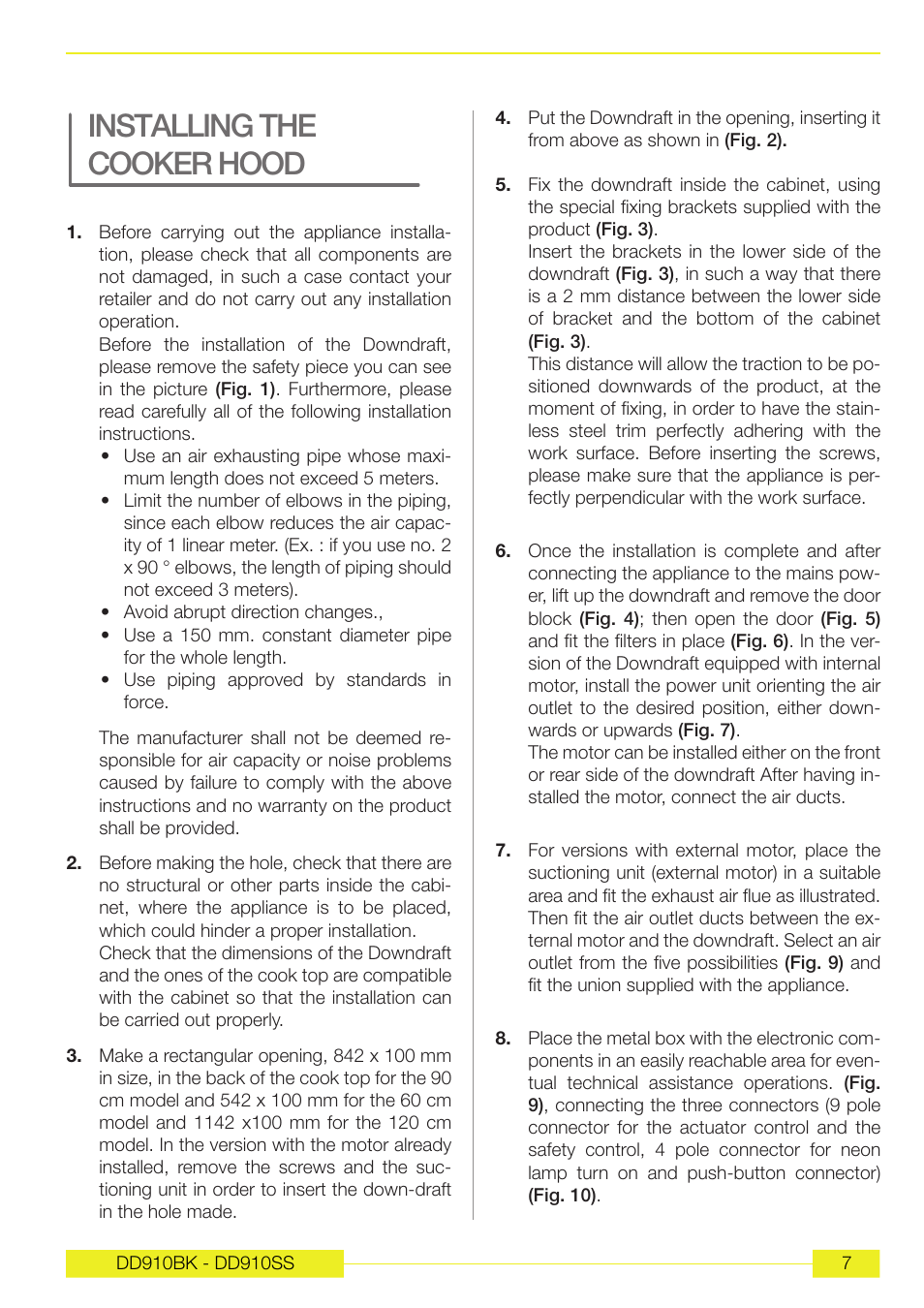 Installing the cooker hood | Caple DD910BK User Manual | Page 26 / 38