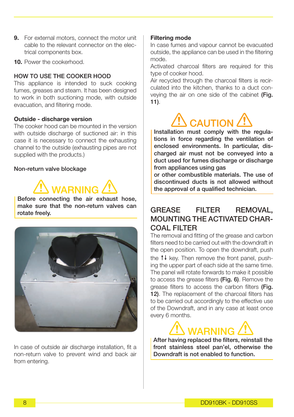 Warning, Caution | Caple DD910BK User Manual | Page 9 / 38