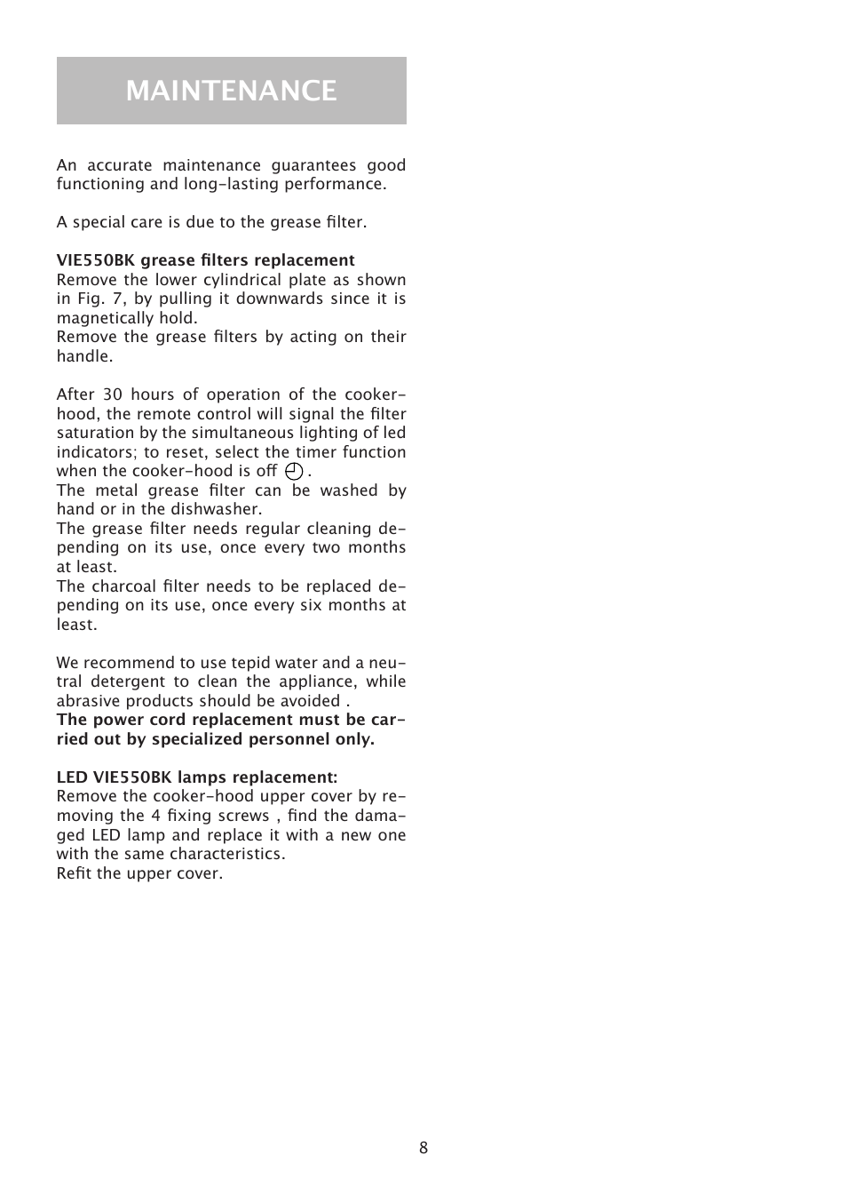 Maintenance | Caple VE550BK User Manual | Page 8 / 12
