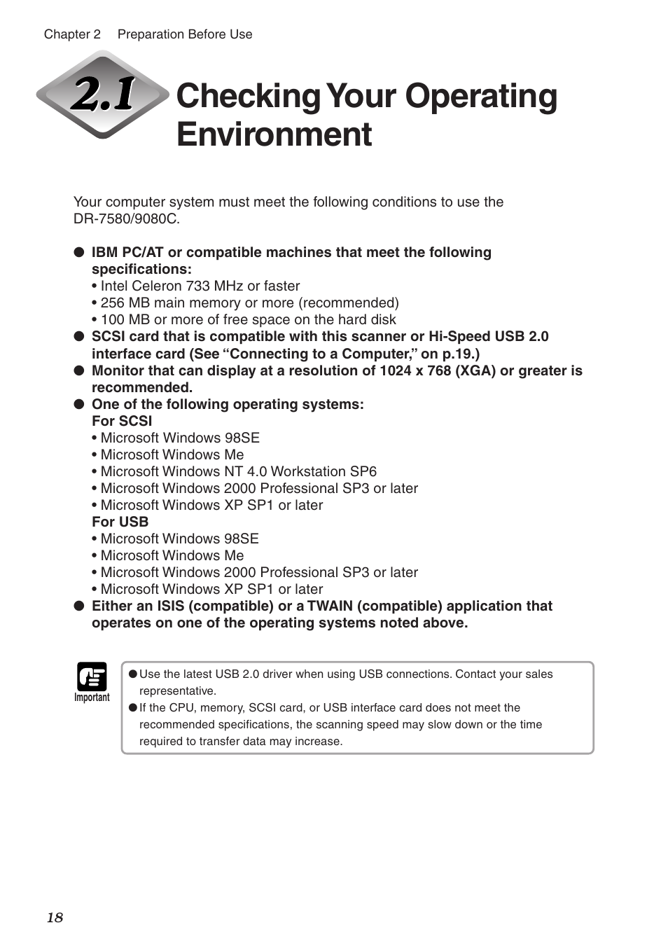 Checking your operating environment | Canon DR-9080C User Manual | Page 22 / 110