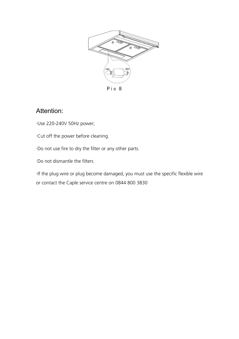 Attention | Caple FSCHSS User Manual | Page 6 / 8