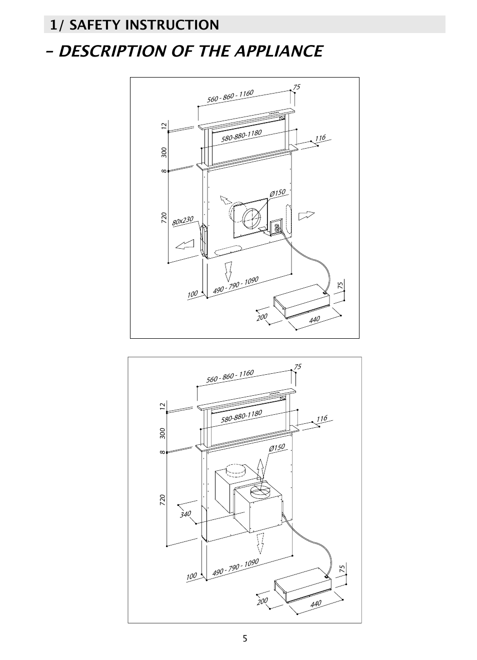 Description of the appliance, 1/ safety instruction | Caple DD900 User Manual | Page 5 / 20