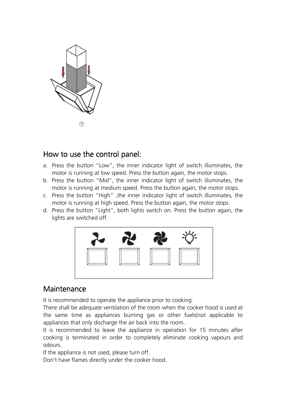 How to use the control panel, Maintenance | Caple AUF900 User Manual | Page 5 / 9
