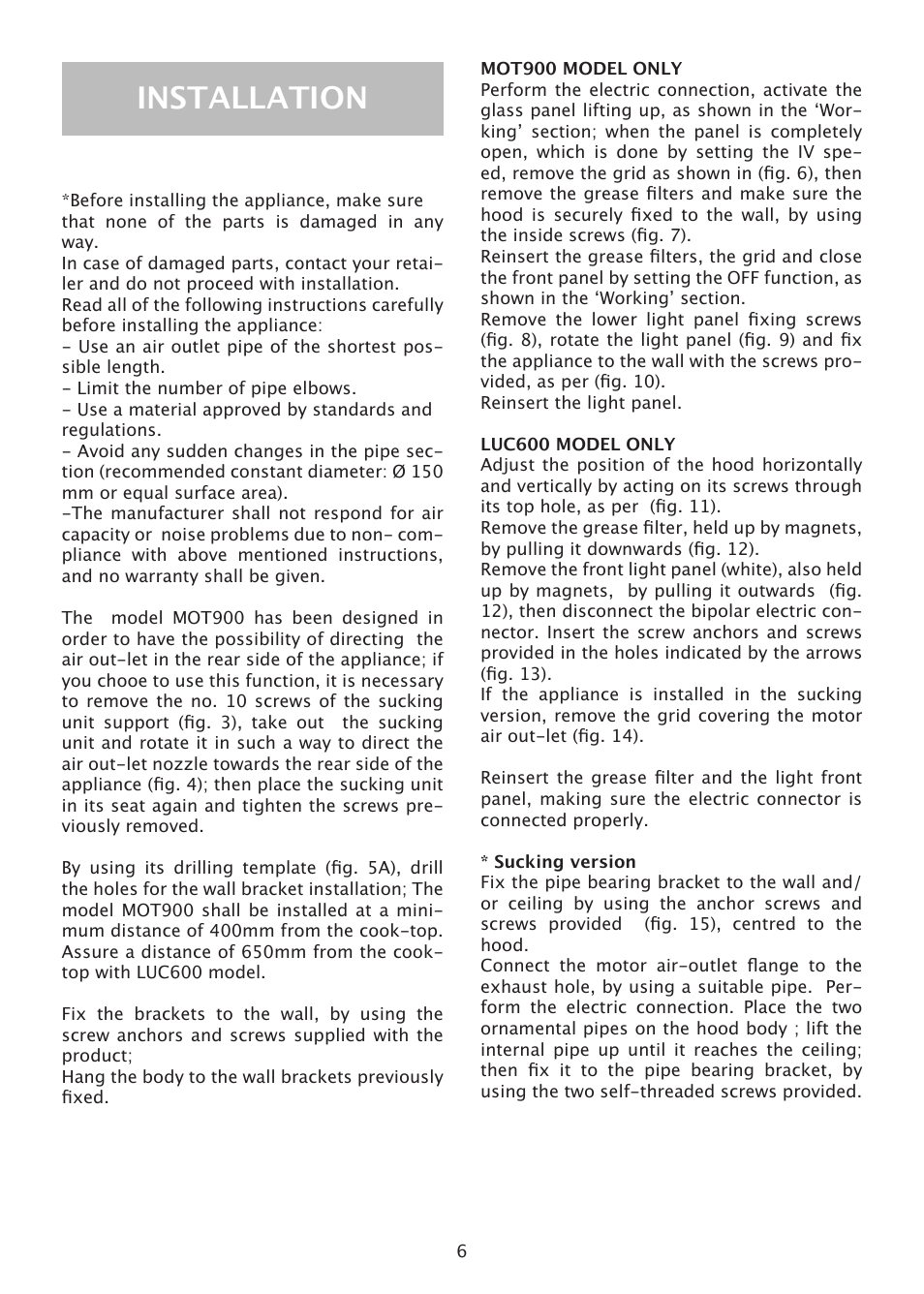 Installation | Caple MOT900 User Manual | Page 6 / 12