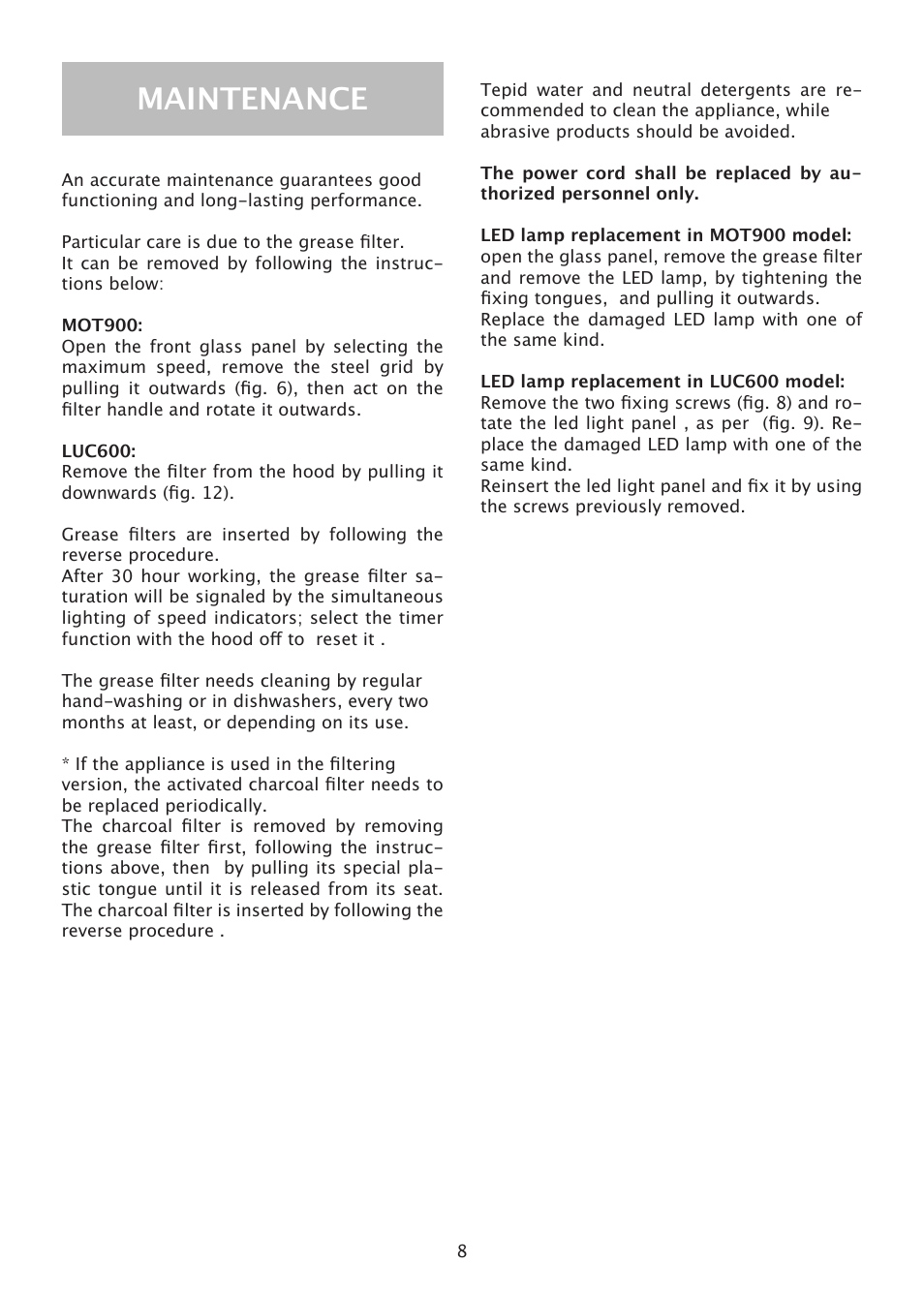 Maintenance | Caple MOT900 User Manual | Page 8 / 12