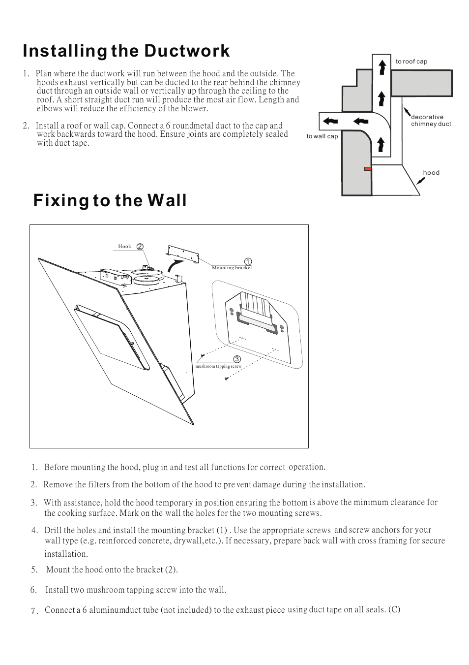 Installing the ductwork, Fixing to the wall | Caple AS610BK User Manual | Page 5 / 13