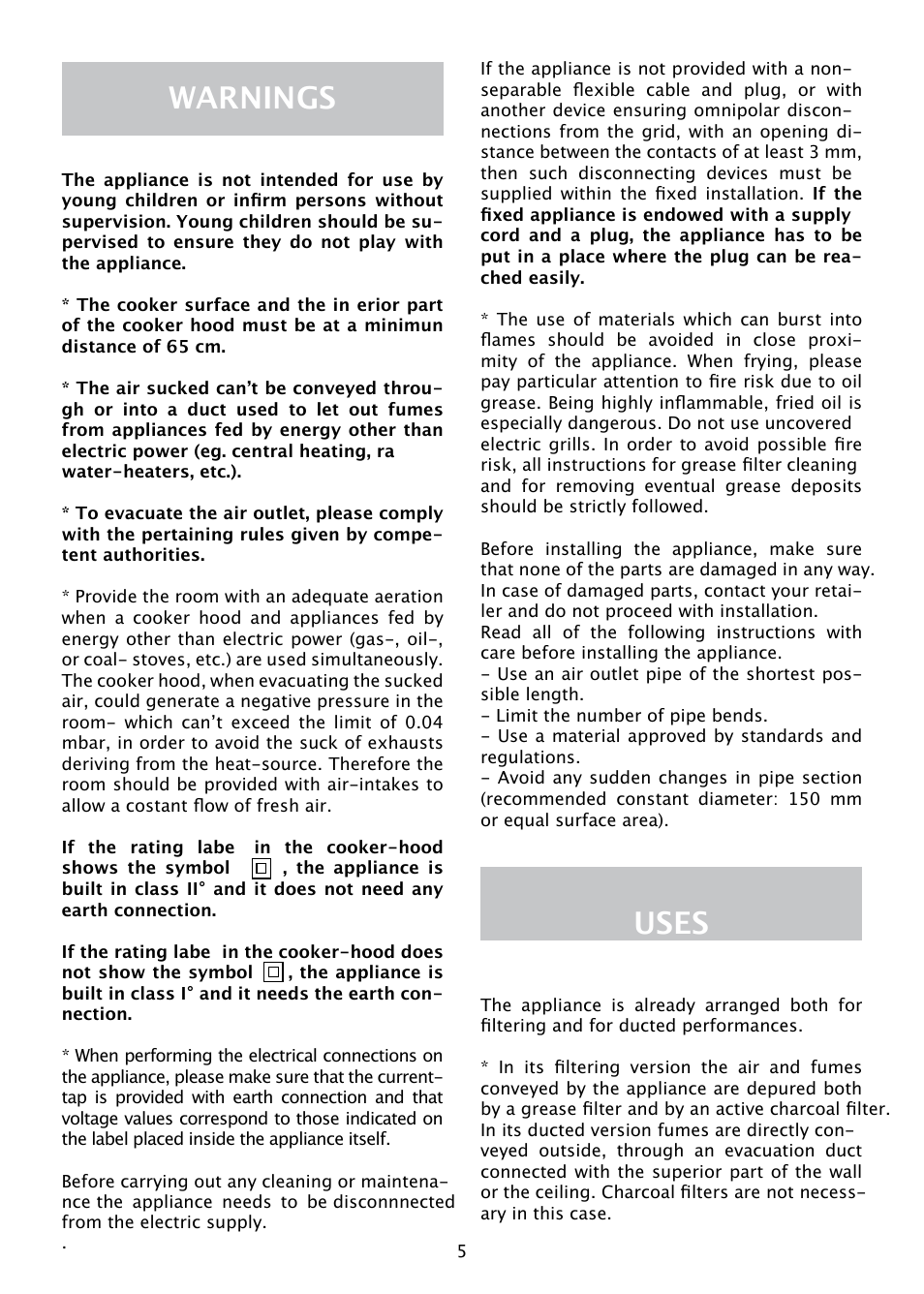 Warnings, Uses | Caple ST520 User Manual | Page 5 / 12
