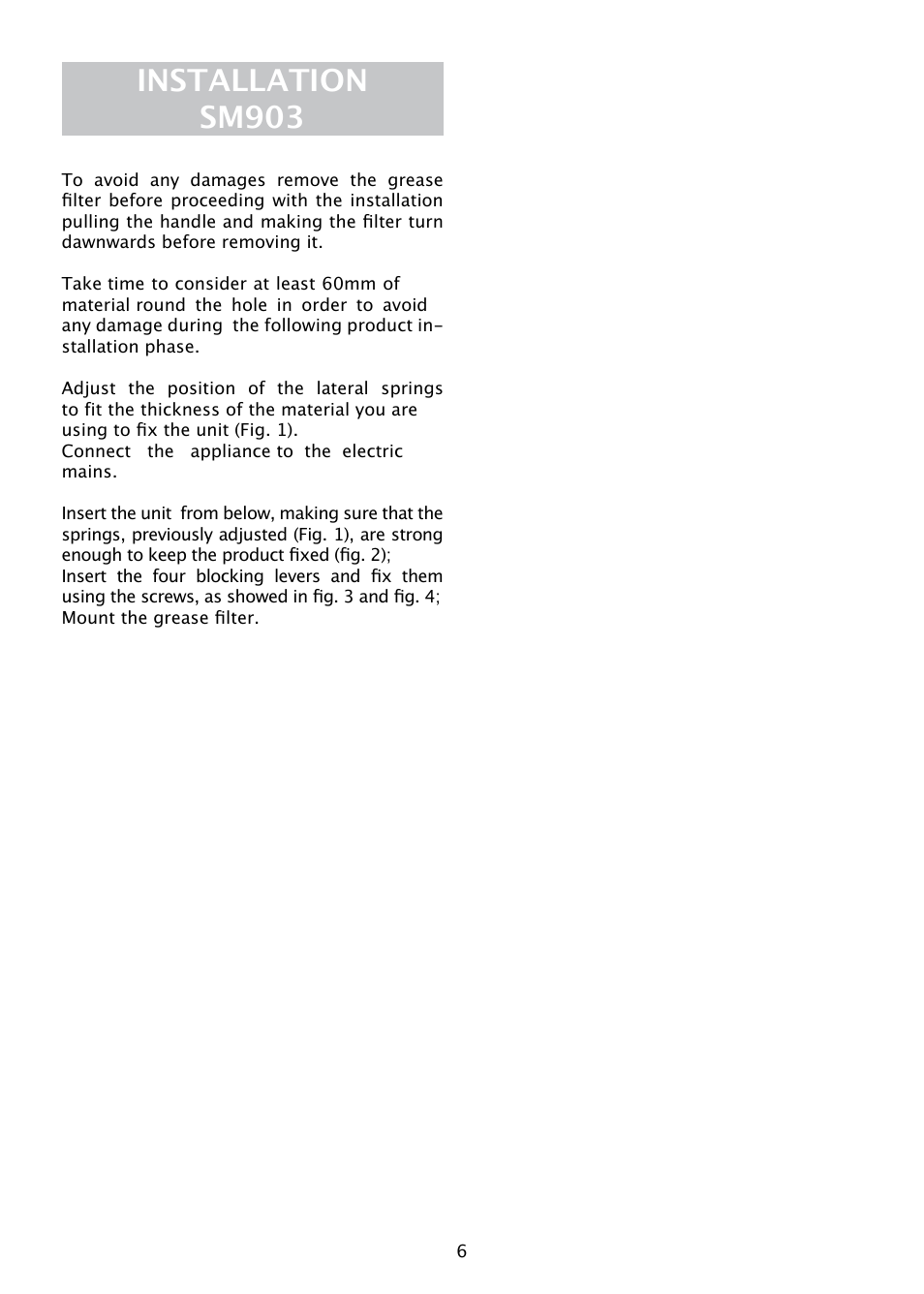 Installation sm903 | Caple ST520 User Manual | Page 6 / 12