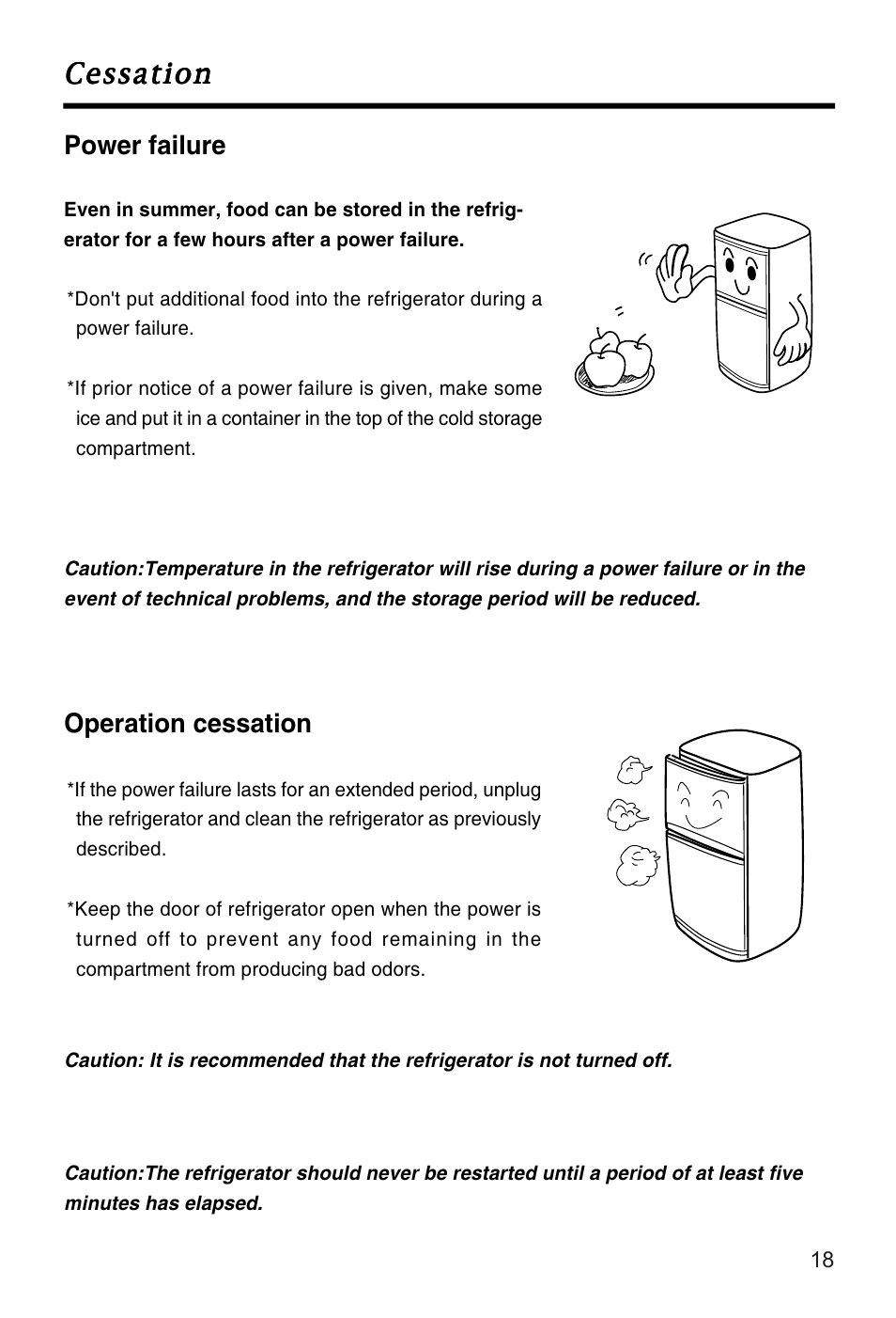 Power failure, Operation cessation, Cessation | Caple Ri552FF User Manual | Page 21 / 26