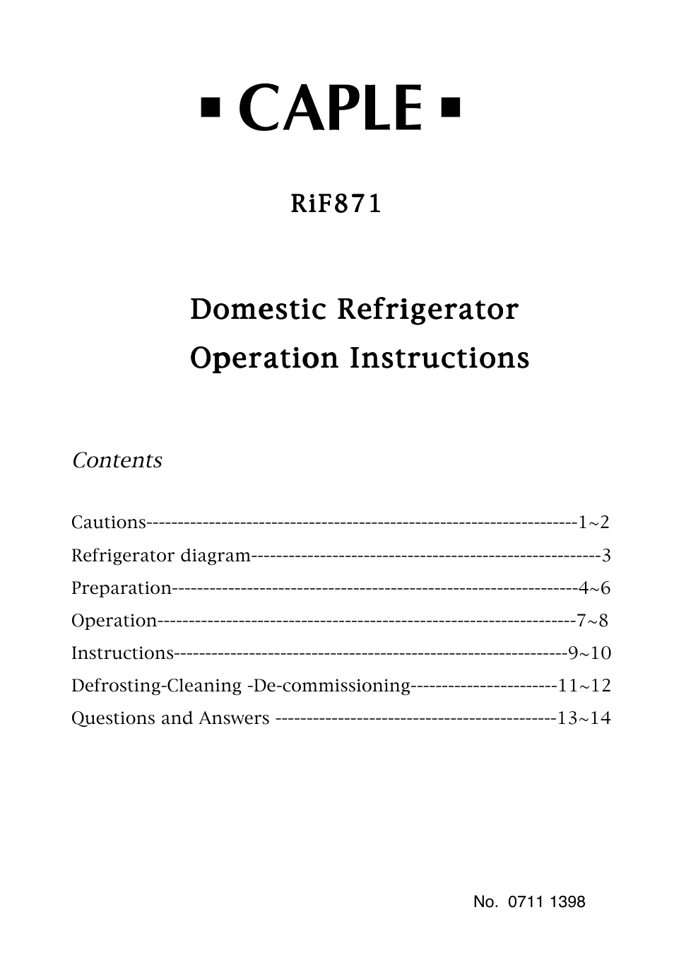 Caple RiF871 User Manual | 15 pages