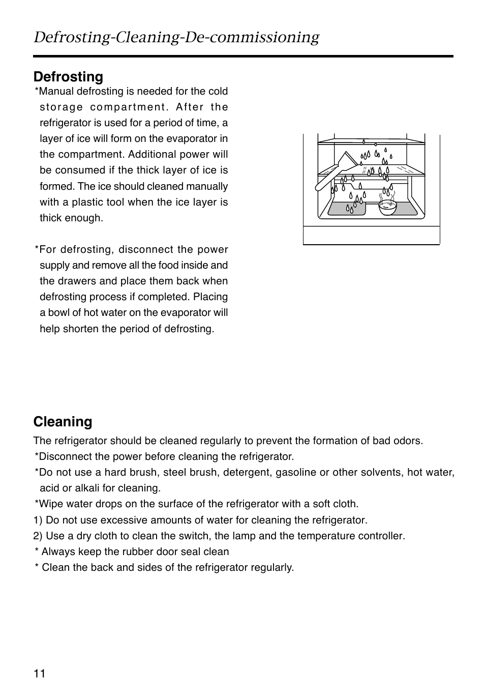 Defrosting-cleaning-de-commissioning, Defrosting, Cleaning | Caple RiF871 User Manual | Page 12 / 15