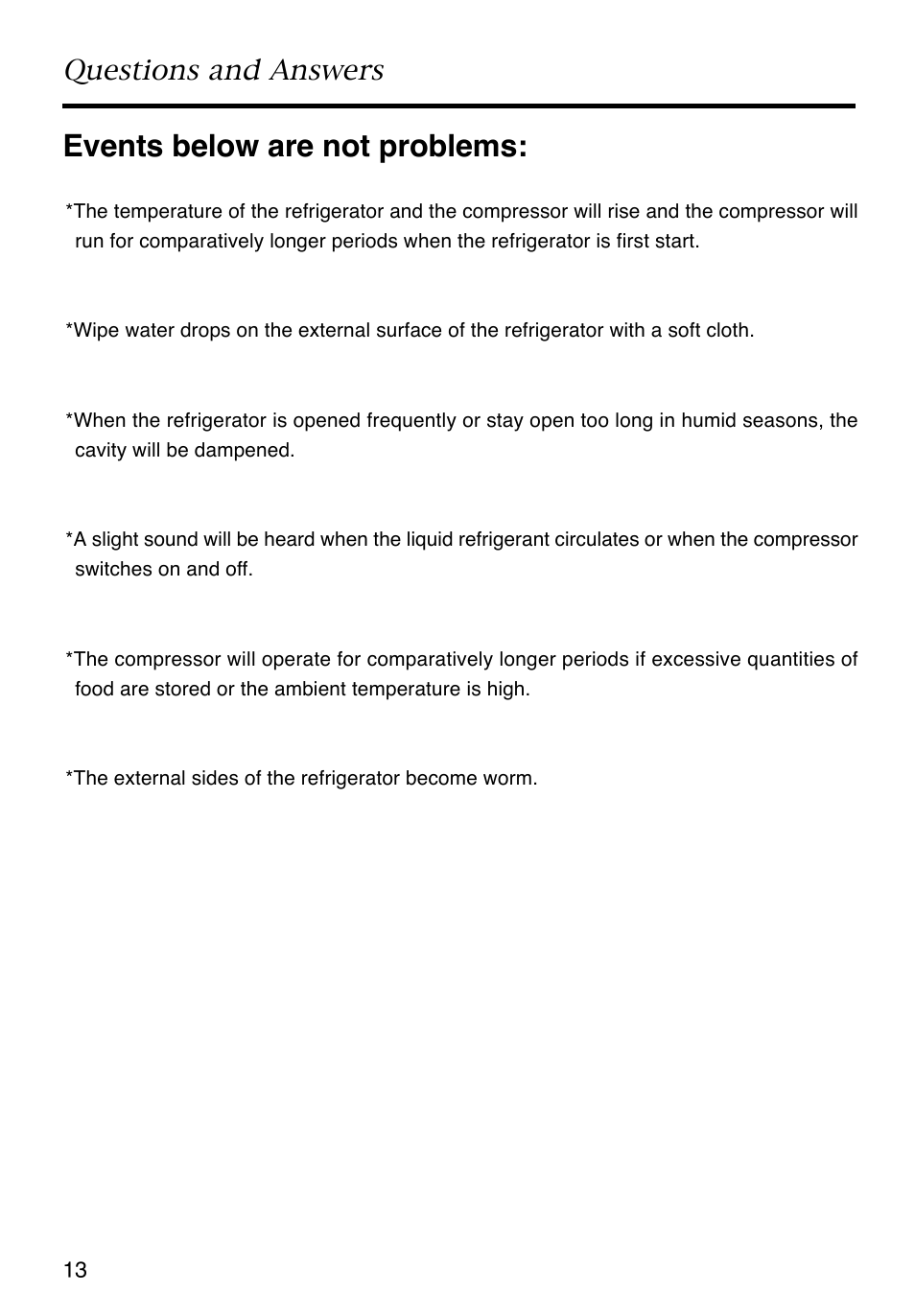 Events below are not problems, Questions and answers | Caple RiF871 User Manual | Page 14 / 15