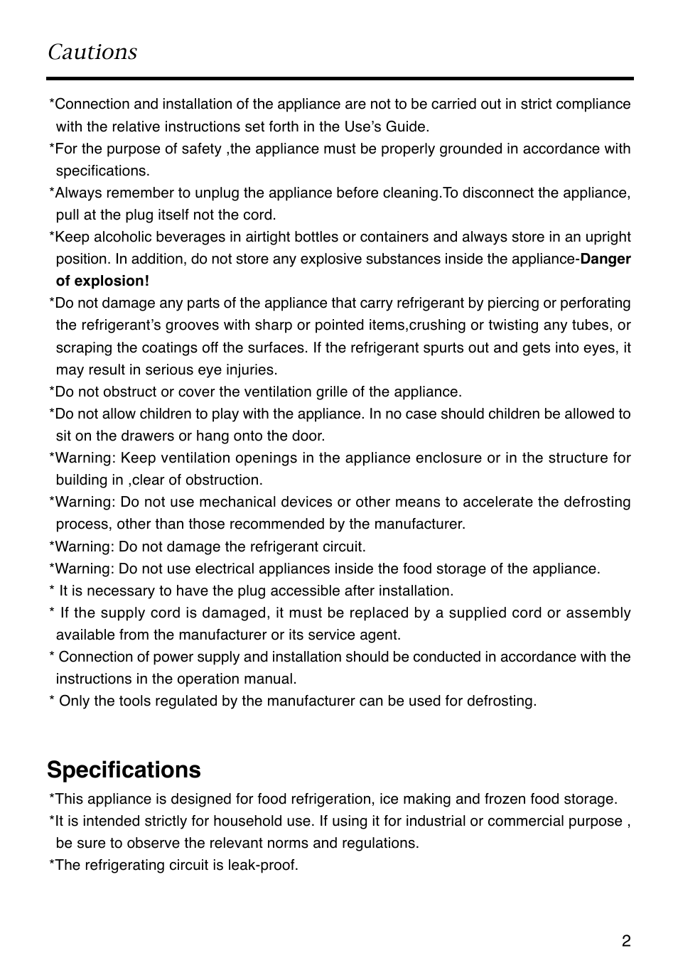 Specifications, Cautions | Caple RiF871 User Manual | Page 3 / 15