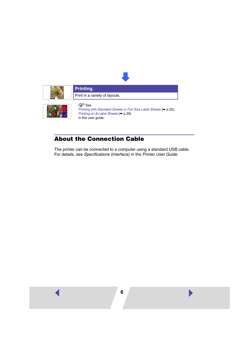 About the connection cable | Canon CP 220 User Manual | Page 6 / 54