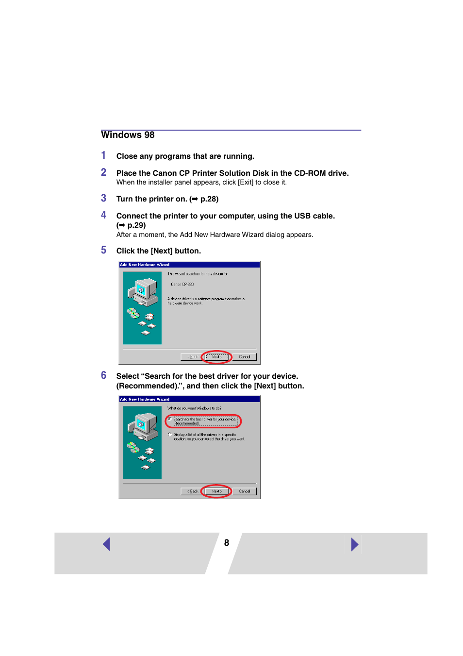 Windows 98 | Canon CP 220 User Manual | Page 8 / 54