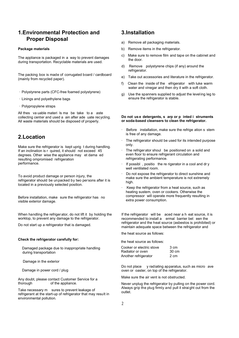 Environmental protection and proper disposal, Location, Installation | Caple RiF178 User Manual | Page 5 / 17