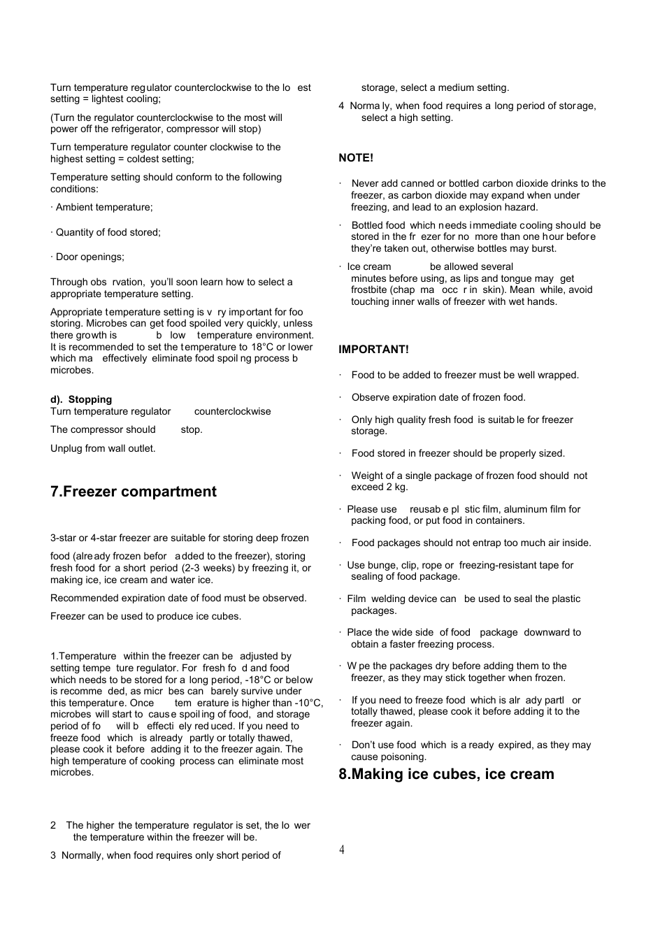 Freezer compartment, Making ice cubes, ice cream | Caple RiF178 User Manual | Page 7 / 17