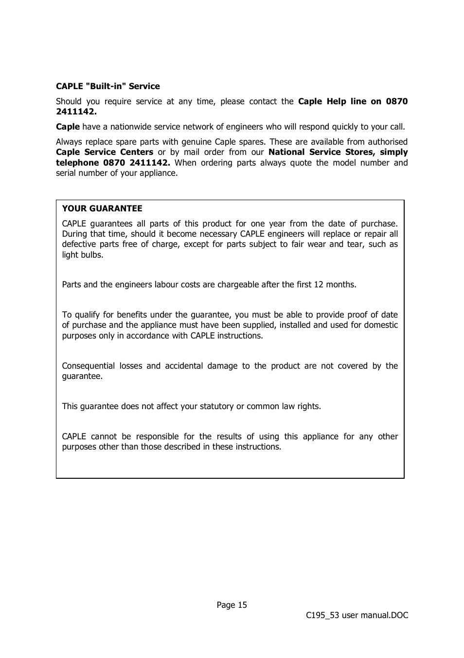 Caple C195 53 User Manual | Page 15 / 15