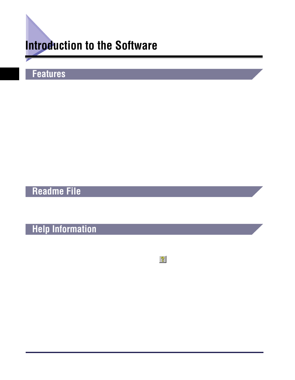 Introduction to the software, Features, Readme file | Help information, Introduction to the software -2, Features -2 readme file -2 help information -2 | Canon iR Series User Manual | Page 9 / 46