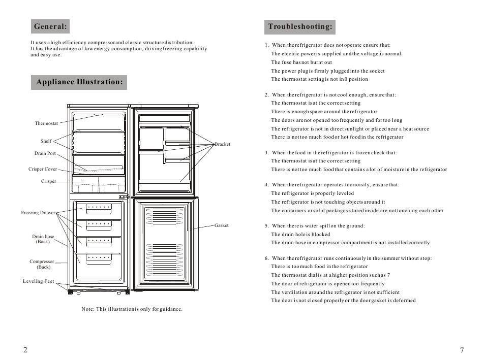 Ò³ãæ 5, Troubleshooting: 7 general: 2, Appliance illustration | Caple RFF553 User Manual | Page 5 / 5