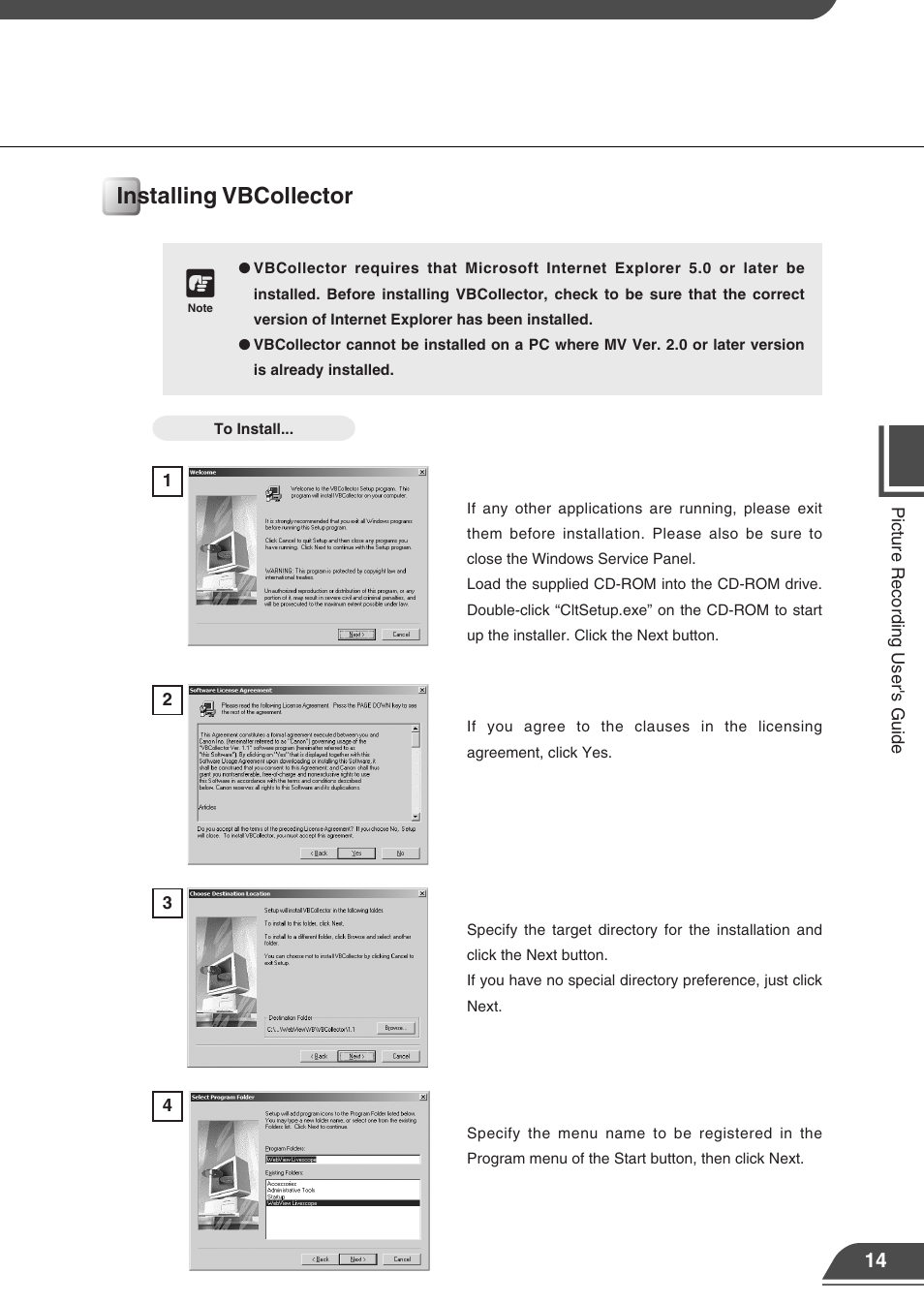 Installing vbcollector | Canon VB150 User Manual | Page 17 / 32