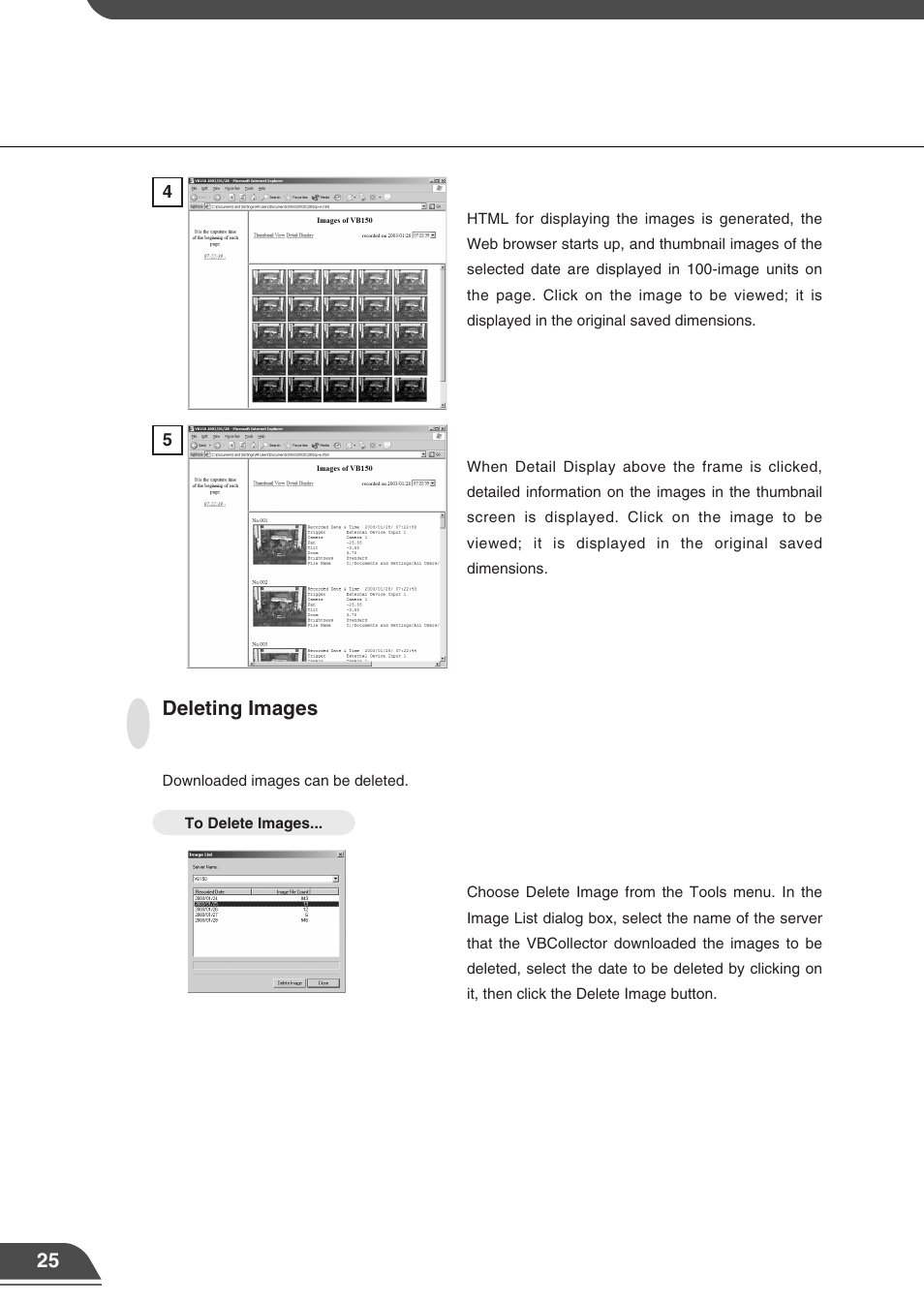 Deleting images | Canon VB150 User Manual | Page 28 / 32