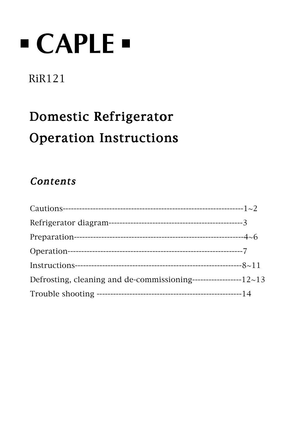 Caple RiR121 User Manual | 15 pages