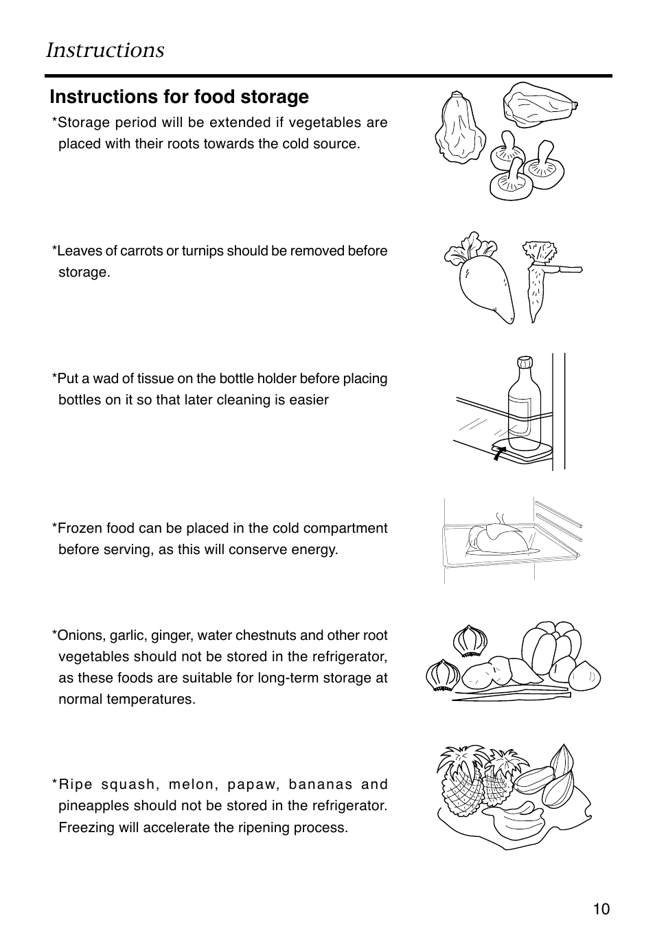 Instructions, Instructions for food storage | Caple RiR121 User Manual | Page 11 / 15