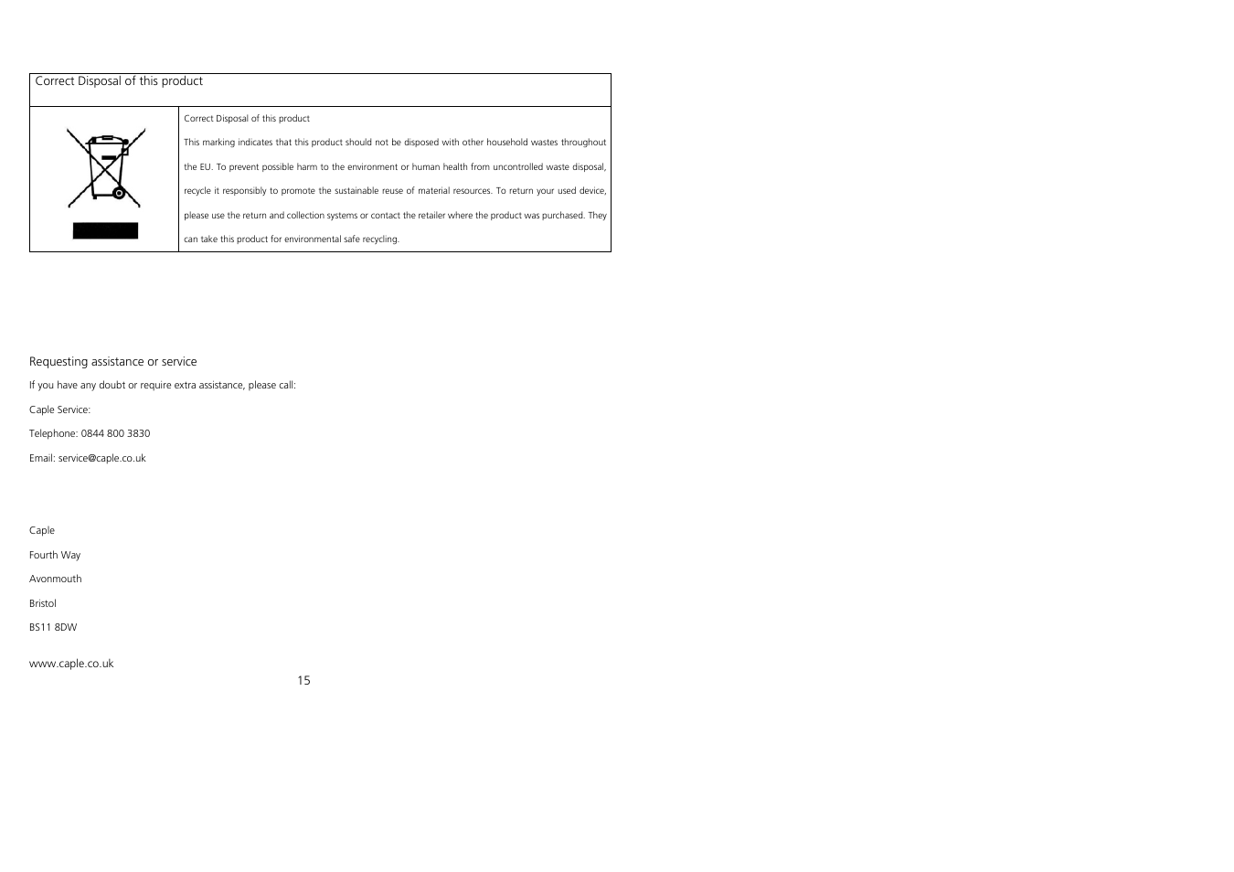 Caple RFL70 User Manual | Page 10 / 10