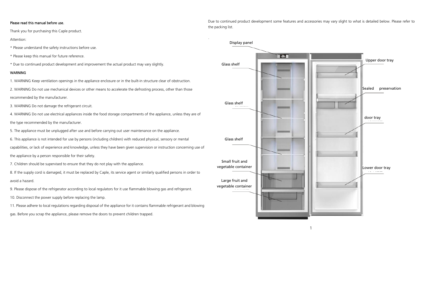 Caple RFL70 User Manual | Page 2 / 10