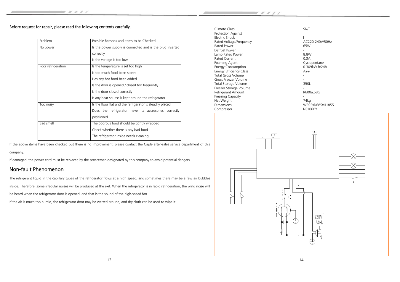 Non-fault phenomenon | Caple RFL70 User Manual | Page 9 / 10