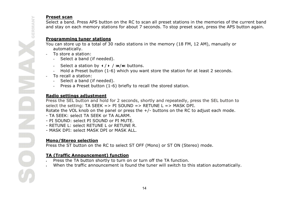 SoundMax SM-CMD2024 User Manual | Page 14 / 57