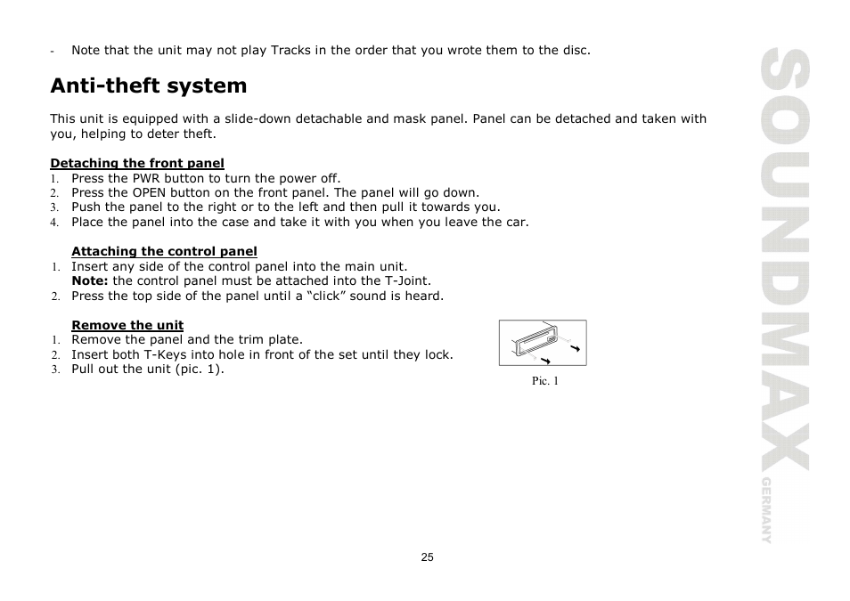 Anti-theft system | SoundMax SM-CMD2024 User Manual | Page 25 / 57