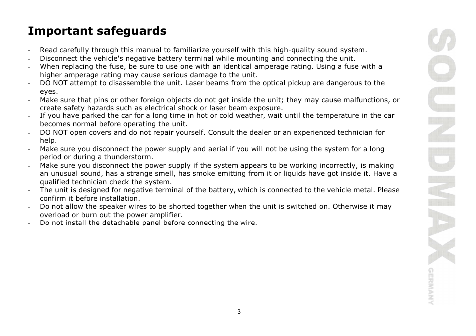 Important safeguards | SoundMax SM-CMD2024 User Manual | Page 3 / 57