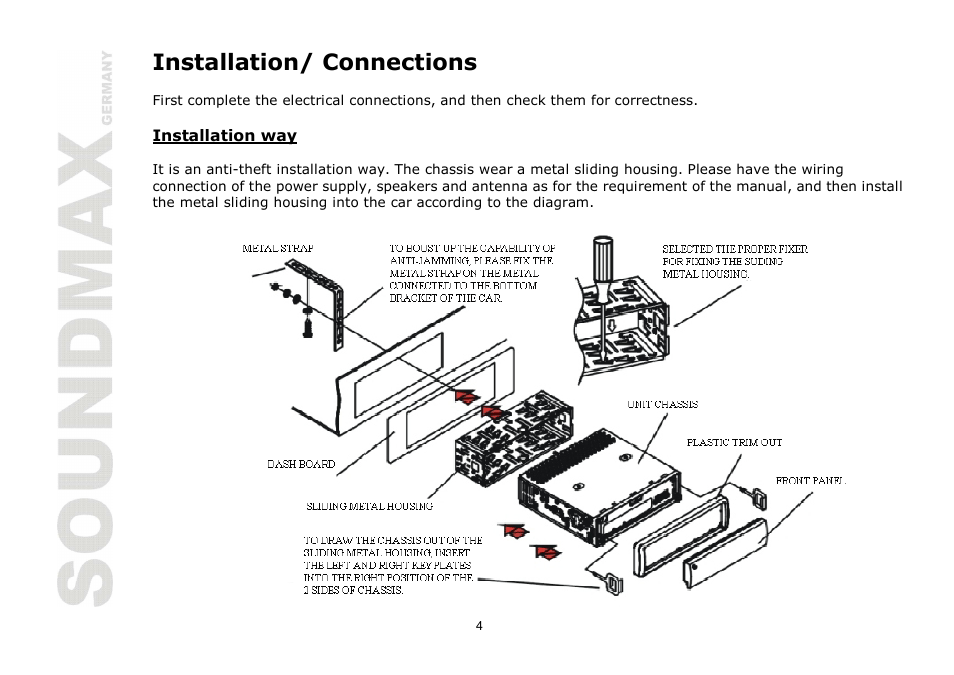 Installation/ connections | SoundMax SM-CMD2024 User Manual | Page 4 / 57